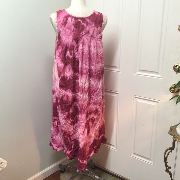 Vintage Embroidered Floral Tie Dye Lace Midi Dress Size Large Pink - Picture 5 of 9